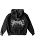 Schwarzes "Happiness" oversized Hoodie Mockup von Technostoff, in schwarz. Ansicht von hinten